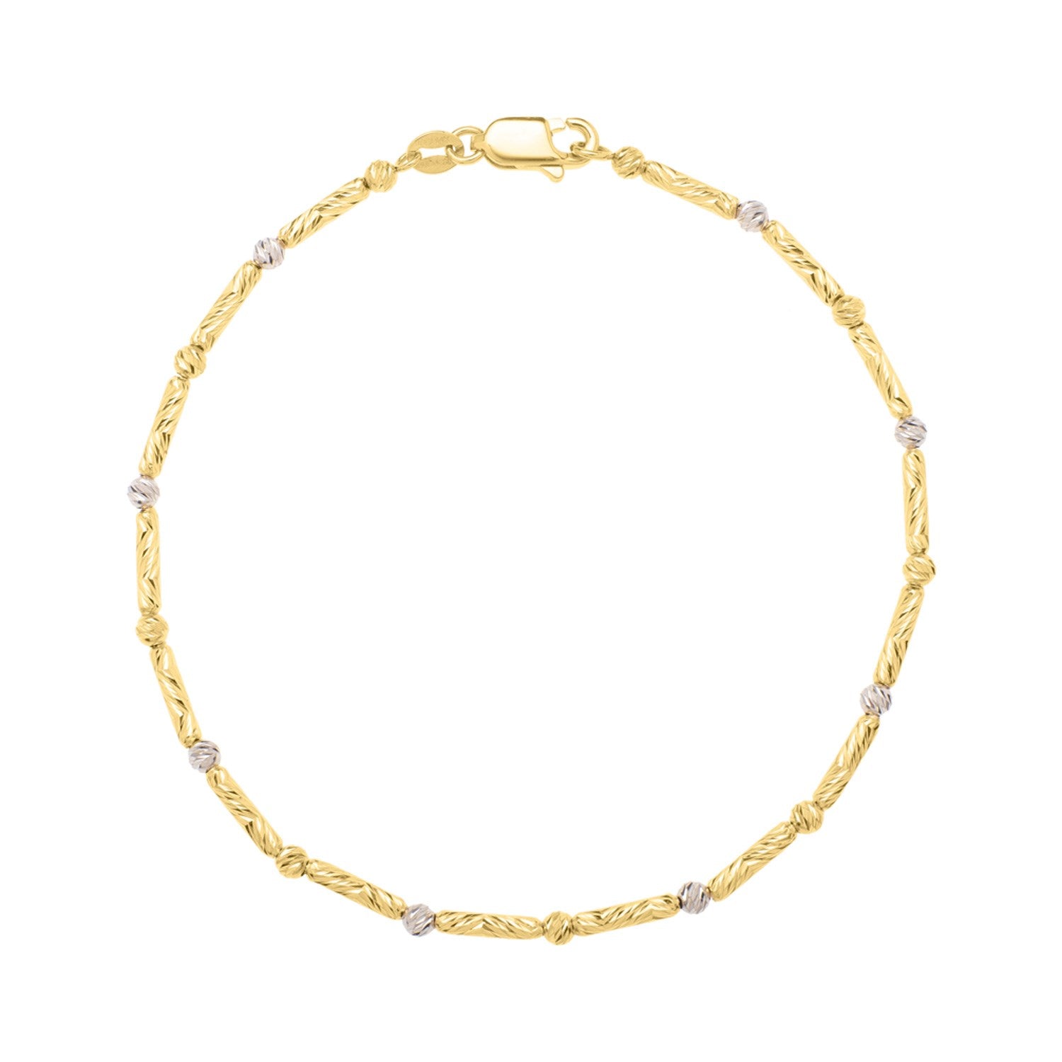 Two Tone Bar and Bead Bracelet in 14K Gold