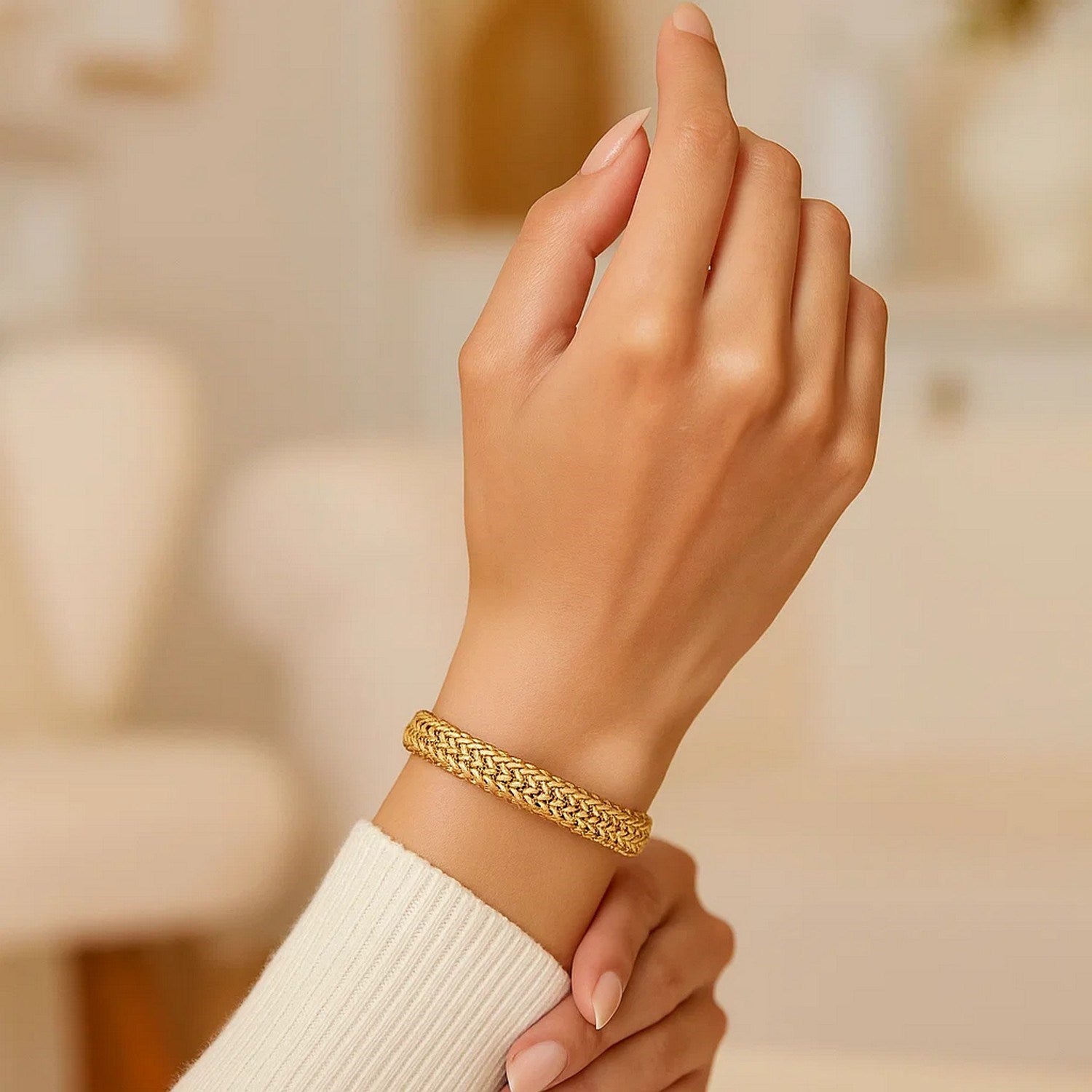 14k Yellow Gold High Polish Thick Braided Bracelet