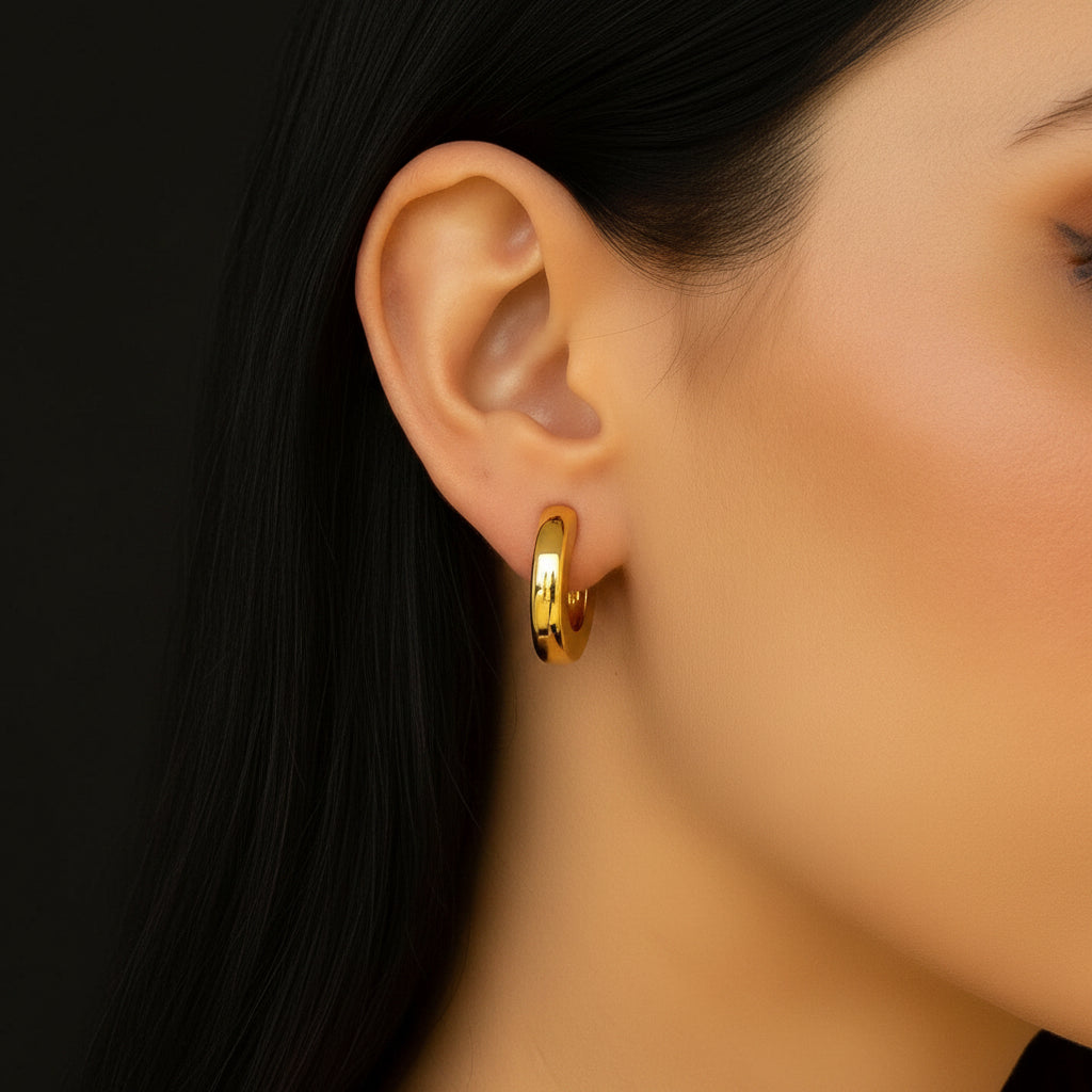 14K Yellow Gold Thick Post Hoop Earrings