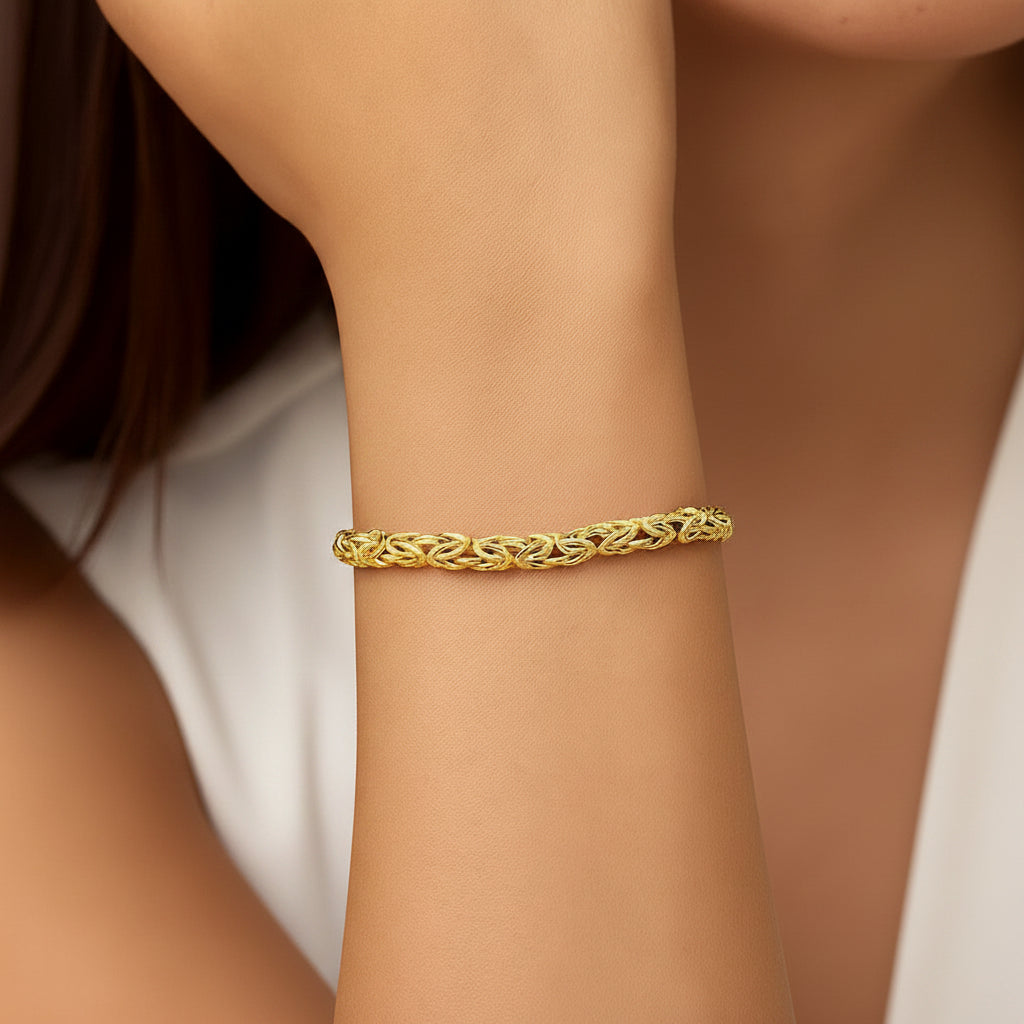 14k Yellow Gold Byzantine Link Shiny Bracelet