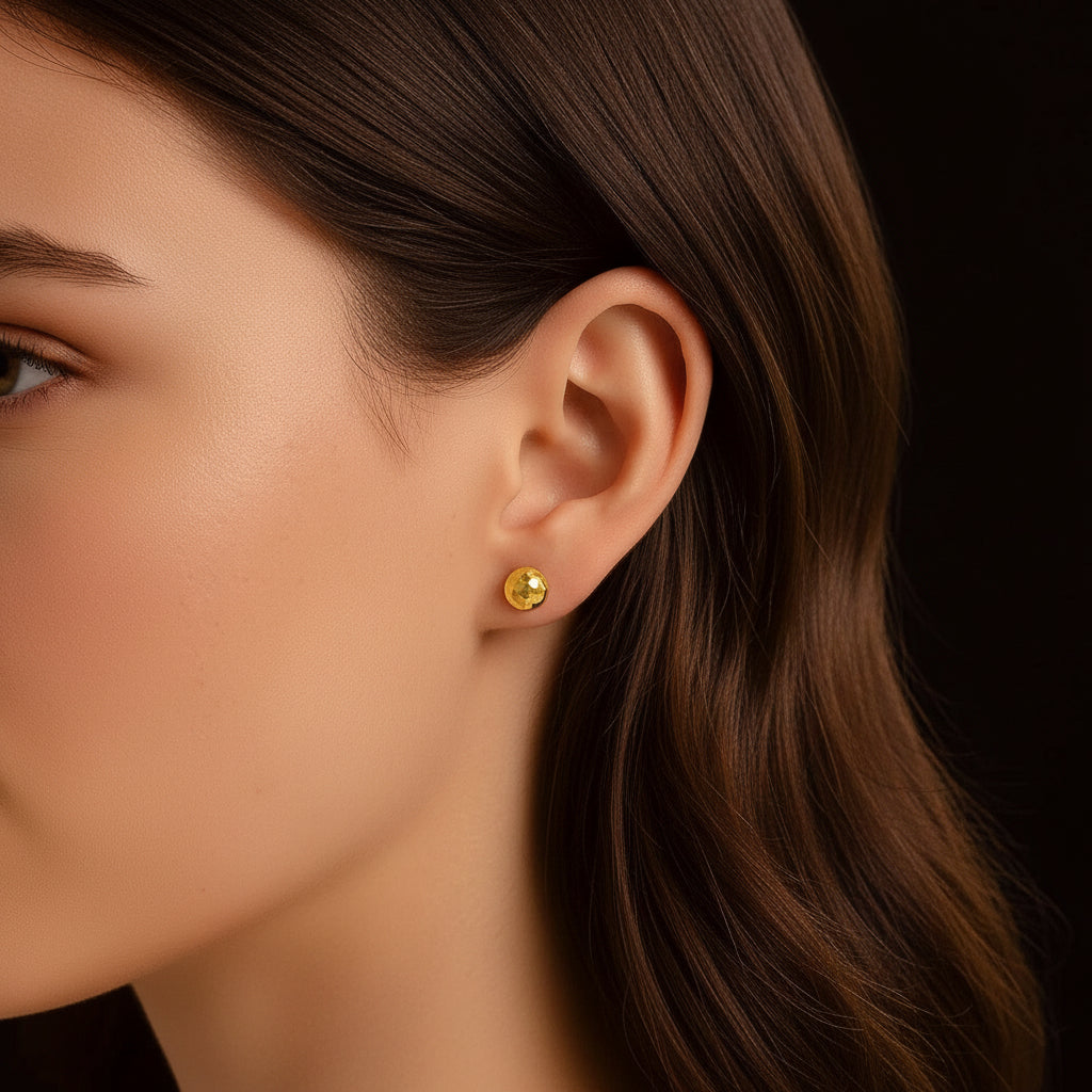 14k Yellow Gold Ball Earrings with Faceted Texture