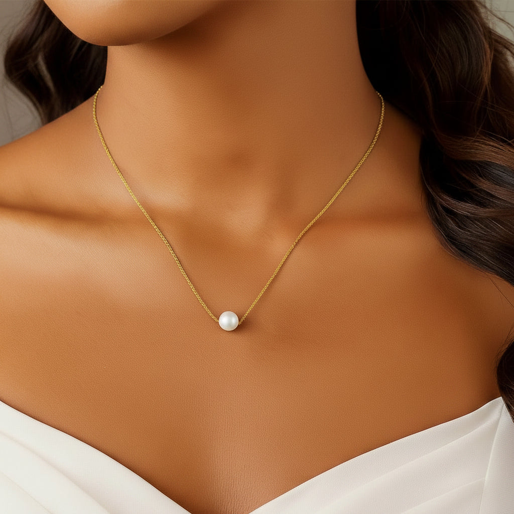 14k Yellow Gold 7mm Pearl Solitaire Necklace