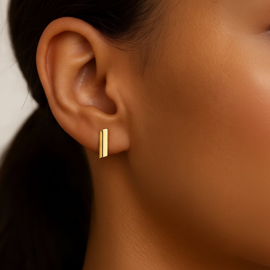 14k Yellow Gold Polished Rectangular Post Earrings