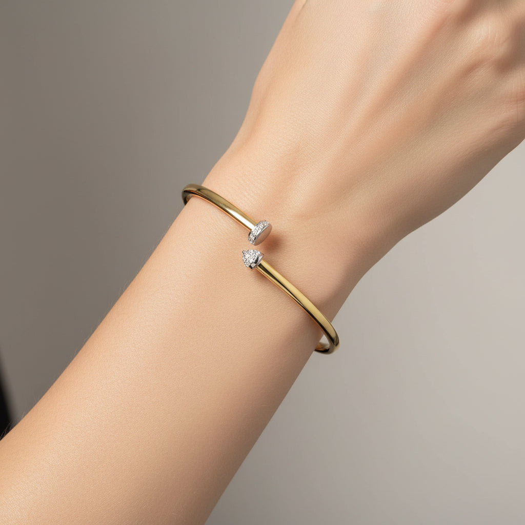 14k Two Tone Gold Diamond Hardware Bangle