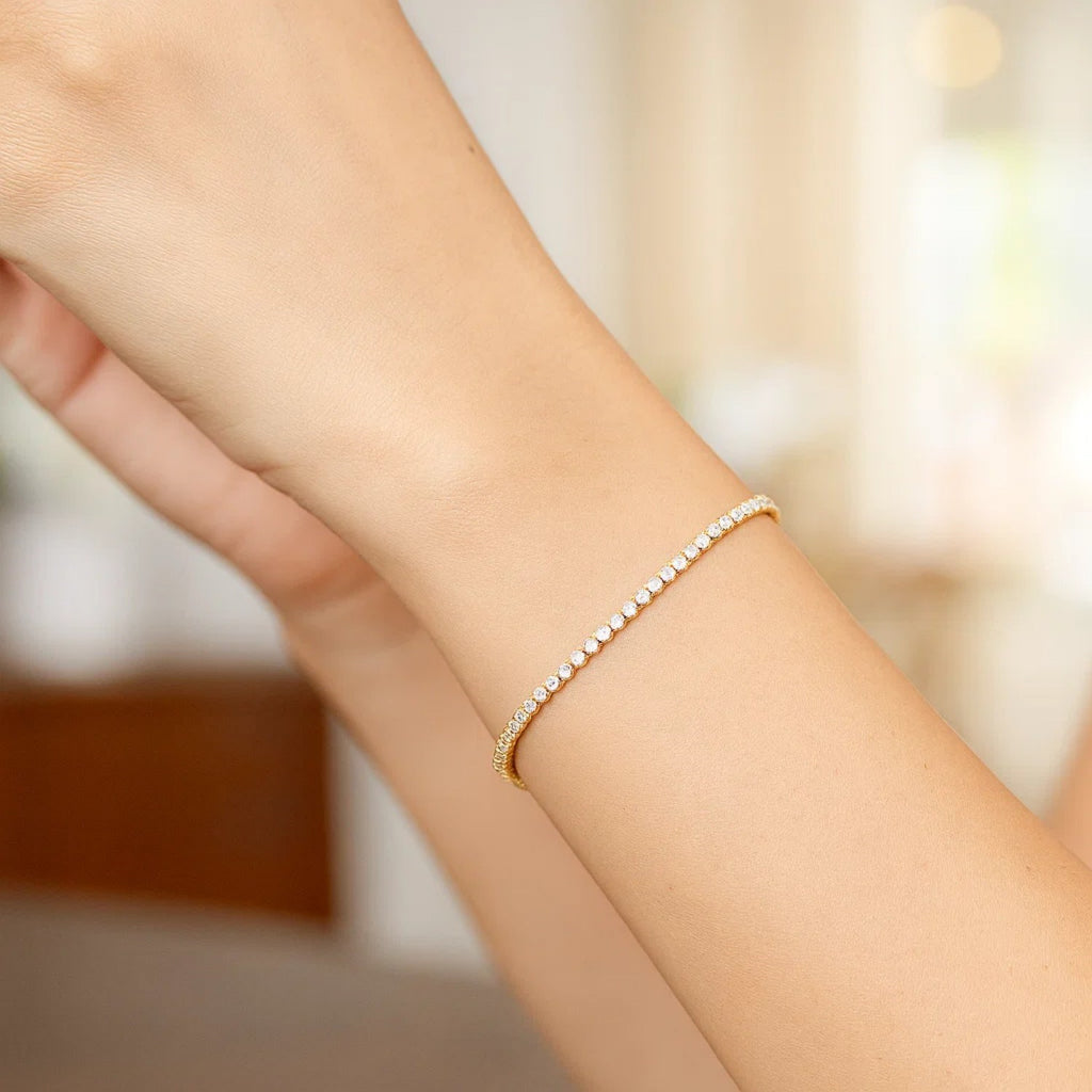14K Two Tone Gold Diamon Oro Tennis Bracelet