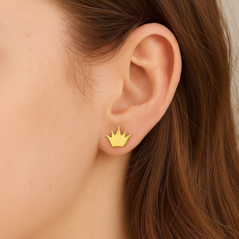 14k Yellow Gold Post Earrings with Crowns
